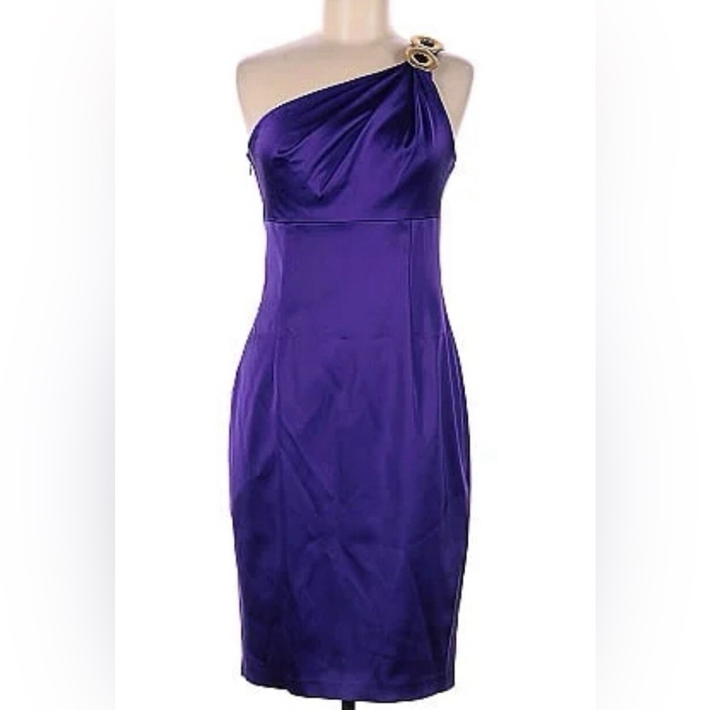 NWT David Meister One Shoulder Purple Satin Cocktail Dress Size 6